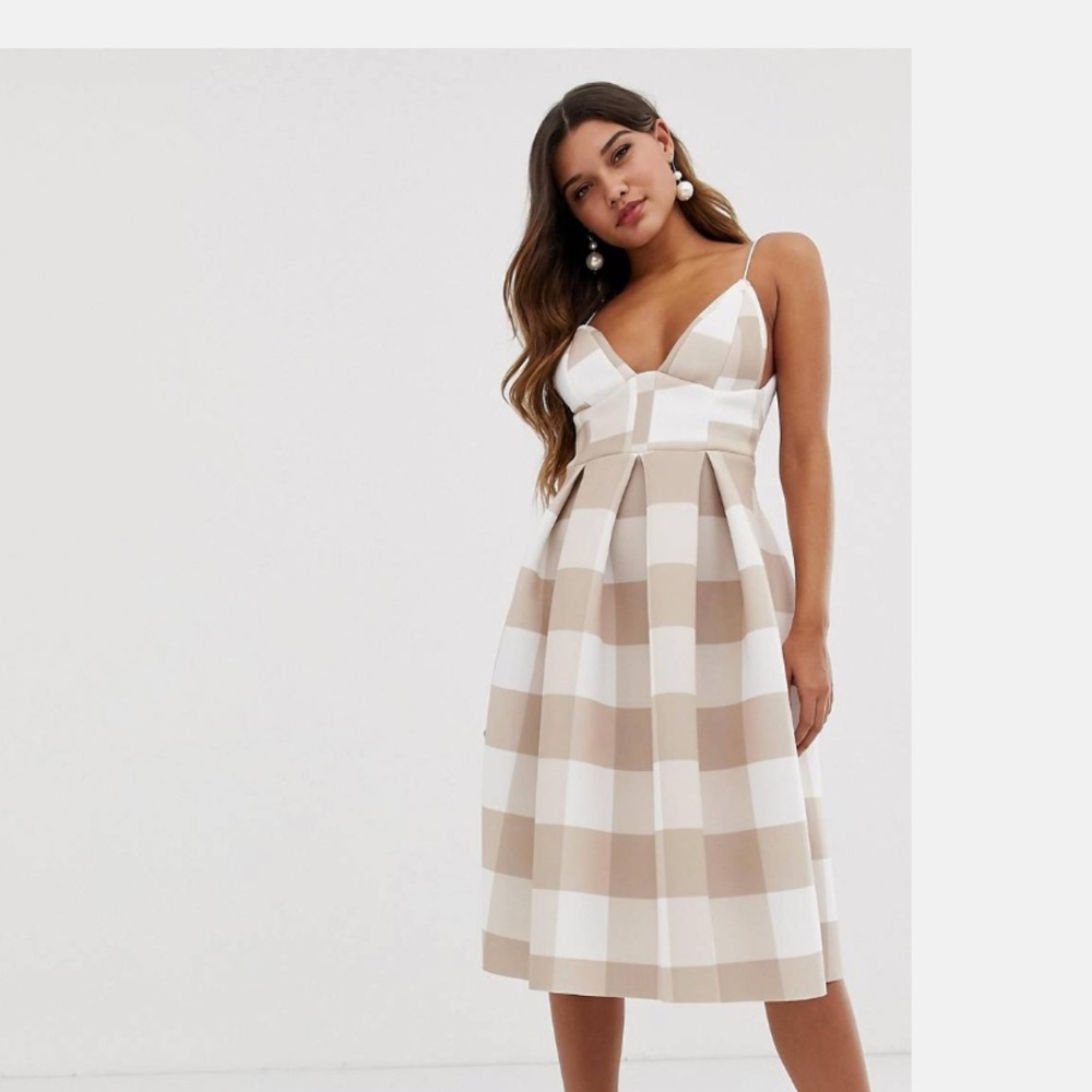 ASOS checkered midi dress. Never worn. New tags still on dress. Size US 0
